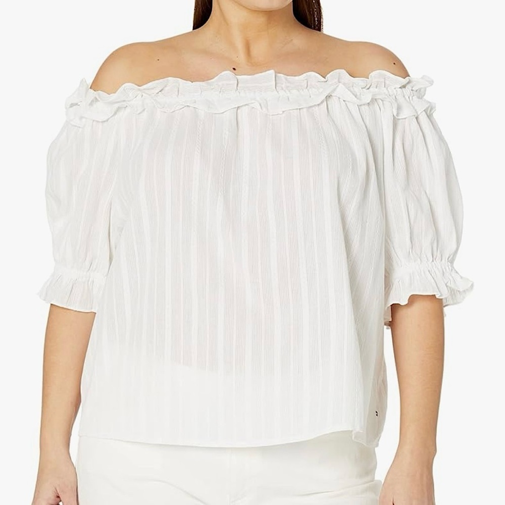 NWT Tommy Hilfiger Women’s Off The Shoulder Ruffle Blouse White Size Small